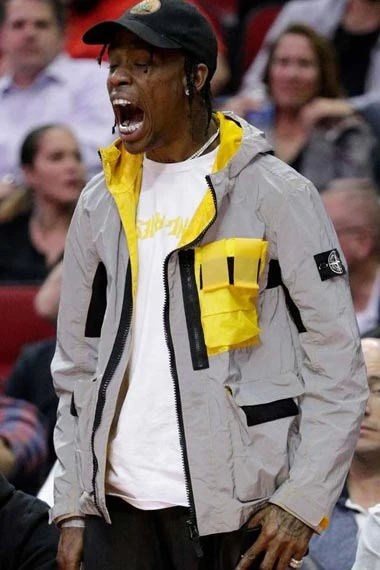 Travis Scott Stone Island Mens Grey Hooded Cotton Jacket