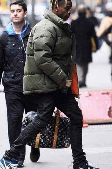 Mens Travis Scott Casual Green Parachute Quilted Puffer Jacket