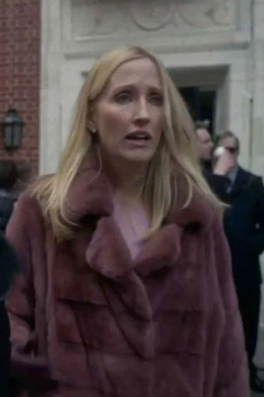 The Undoing Janel Moloney Sally Maybury Pink Fur Trench Coat
