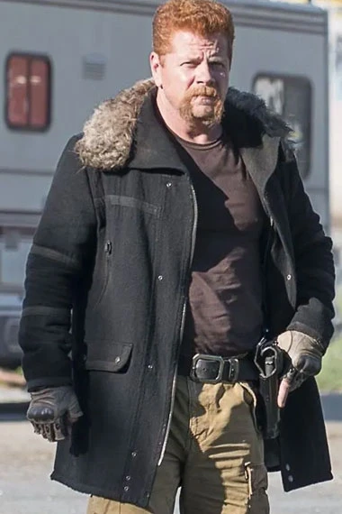 Walking Dead Michael Cudlitz Abraham Ford Black Wool Fur Coat