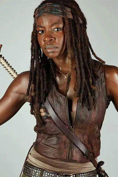 Danai Gurira The Walking Dead Michonne Brown Leather Vest