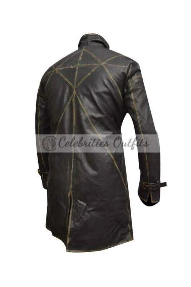 Watch Dogs Video Game Aiden Pearce Cosplay Black Leather Coat cosplay-aiden-pearce-watch-dogs-coat