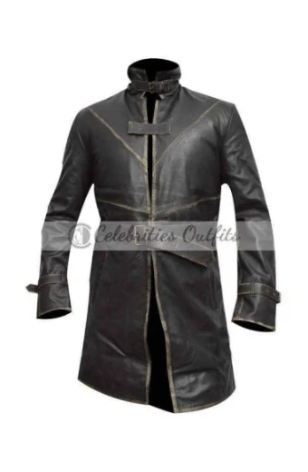 Watch Dogs Video Game Aiden Pearce Cosplay Black Leather Coat cosplay-aiden-pearce-watch-dogs-coat