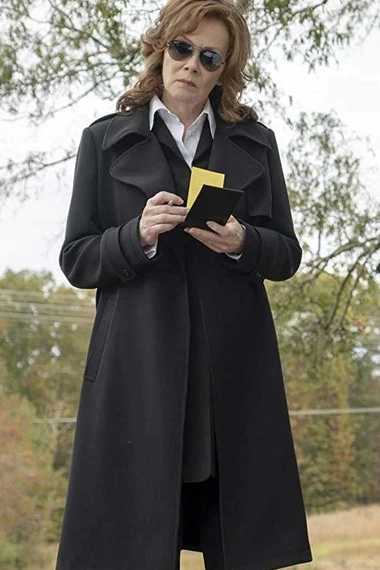 Jean Smart Laurie Blake Watchmen Black Wool Trench Coat