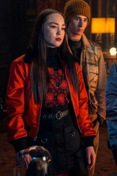 Naomi J Ogawa Wednesday Yoko Tanaka Bomber Red Satin Jacket