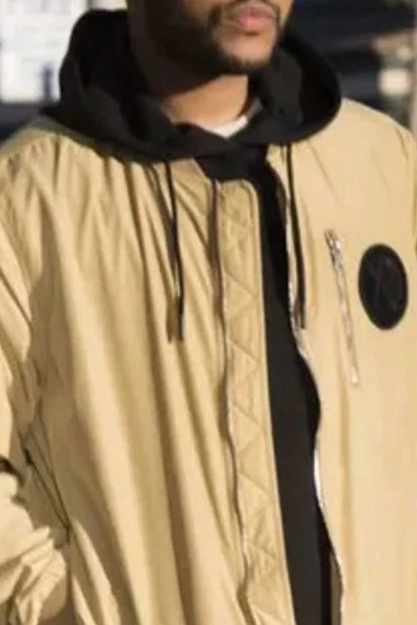 Mens The Weeknd Casual Street Bomber Beige Cotton Jacket