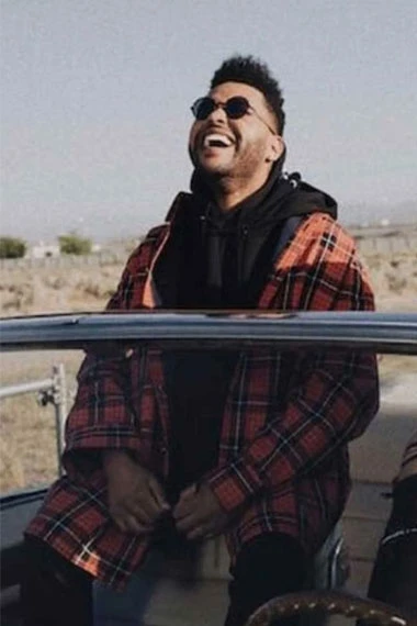 Mens The Weeknd Casual Bomber Red Plaid Wool Checkered Jacket