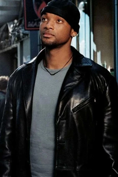 Will Smith I Robot Detective Del Spooner Black Leather Jacket