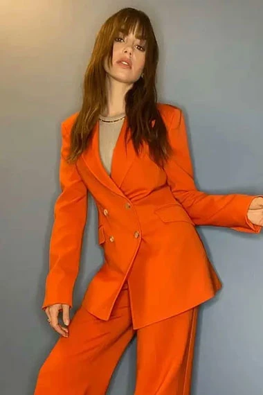 Wife Windfall Lily Collins British Actress Orange Wool Blazer