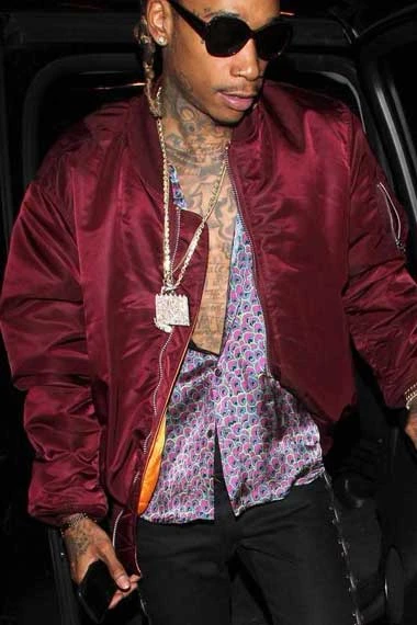 Mens Wiz Khalifa Street Casual Bomber Maroon Satin Jacket