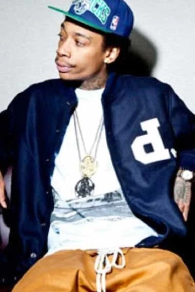 Mens Wiz Khalifa Street Style Casual Blue Wool Varsity Jacket