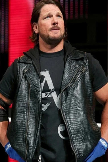 Smackdown AJ Styles WWE Mens Mock Croc Black Leather Vest