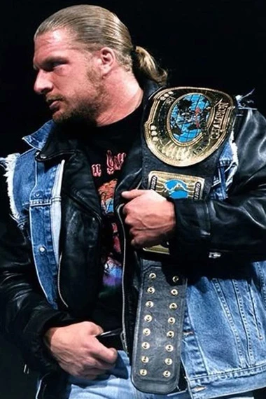 Triple H Paul Levesque WWE Mens Casual Bomber Blue Denim Vest