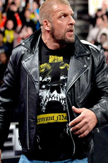 Paul Levesque Triple H WWE Mens Black Biker Leather Vest