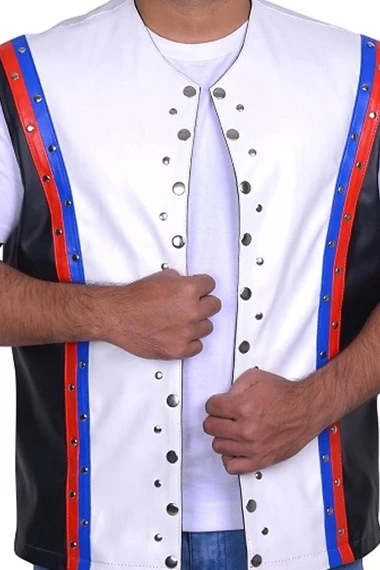 Smackdown AJ Styles WWE Mens Casual White Studded Leather Vest