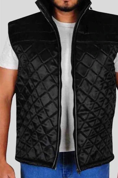 Wrestler John Cena WWE Black Satin Quilted Puffer Zipper Vest