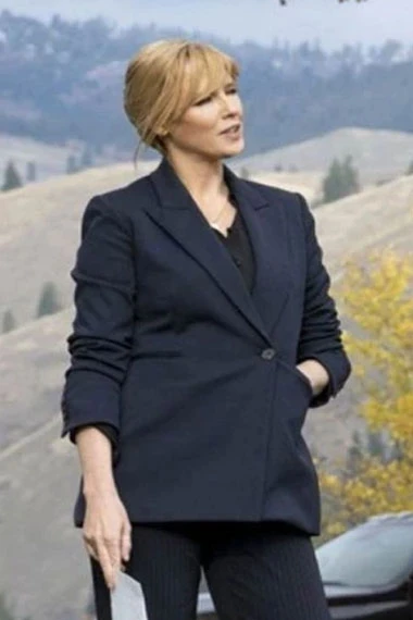 Beth Dutton Yellowstone Kelly Reilly Black Wool Trench Blazer