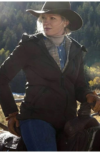 Gretchen Mol Evelyn Dutton Yellowstone Brown Hooded Jacket yellowstone-evelyn-dutton-brown-jacket