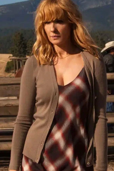 Kelly Reilly Yellowstone Beth Dutton Beige Lycra Sweater
