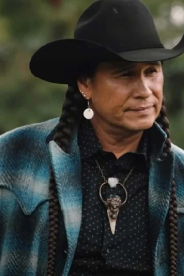 Moses J Brings Plenty Yellowstone Blue Checkered Plaid Jacket