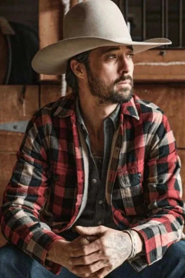 Ryan Bingham Yellowstone Walker Red Checkered Plaid Jacket