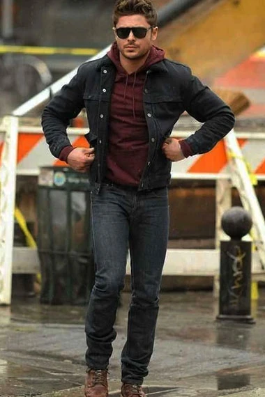 Casual Zac Efron Mens Wear Street Style Black Cotton Jacket