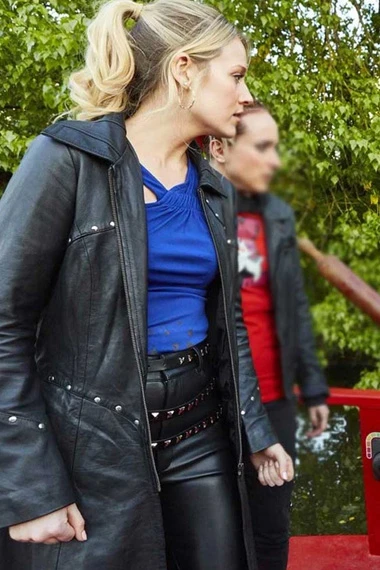 Cara Theobold Jo Zomboat Studded Black Leather Long Coat