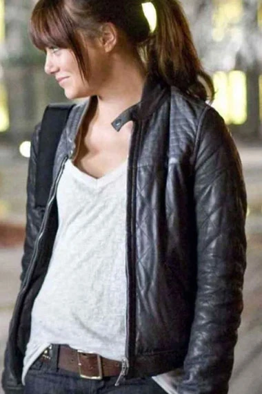 Emma Stone Wichita Zombieland Biker Black Quilted Jacket
